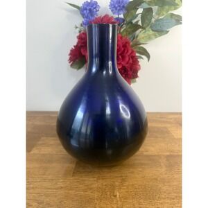 Heavy Cobalt Blue Glass Vase Large Vintage Art Glass Bottle Vase‎ Retro Decor